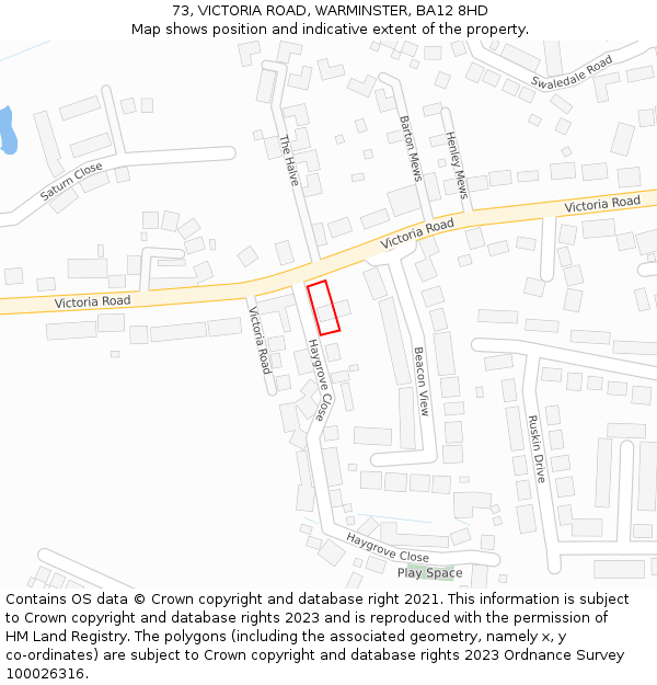 73, VICTORIA ROAD, WARMINSTER, BA12 8HD: Location map and indicative extent of plot