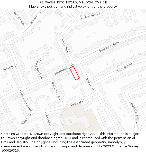73, WASHINGTON ROAD, MALDON, CM9 6JE: Location map and indicative extent of plot