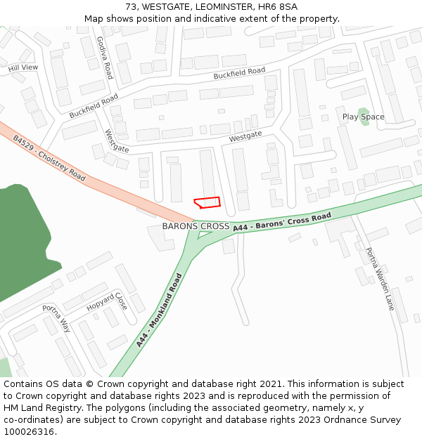 73, WESTGATE, LEOMINSTER, HR6 8SA: Location map and indicative extent of plot
