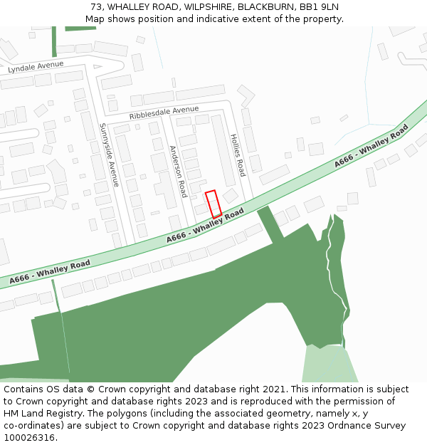 73, WHALLEY ROAD, WILPSHIRE, BLACKBURN, BB1 9LN: Location map and indicative extent of plot
