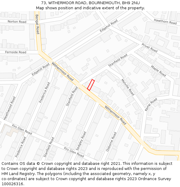 73, WITHERMOOR ROAD, BOURNEMOUTH, BH9 2NU: Location map and indicative extent of plot