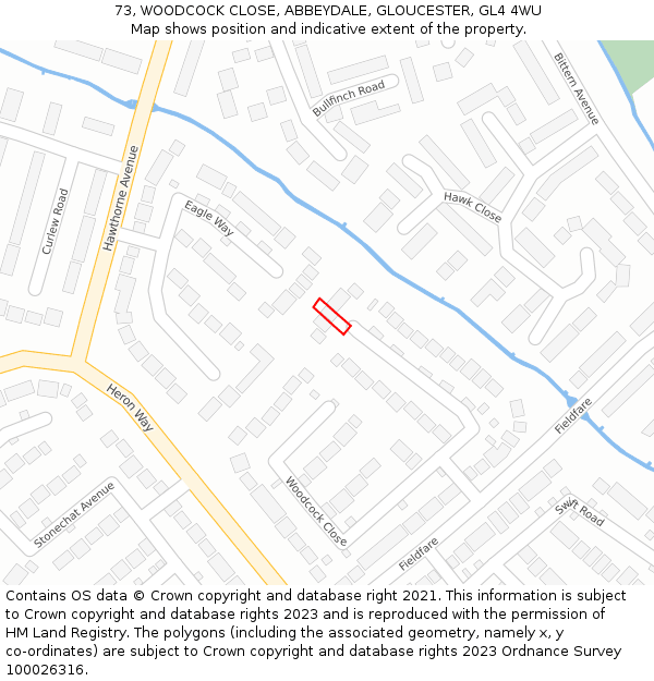 73, WOODCOCK CLOSE, ABBEYDALE, GLOUCESTER, GL4 4WU: Location map and indicative extent of plot