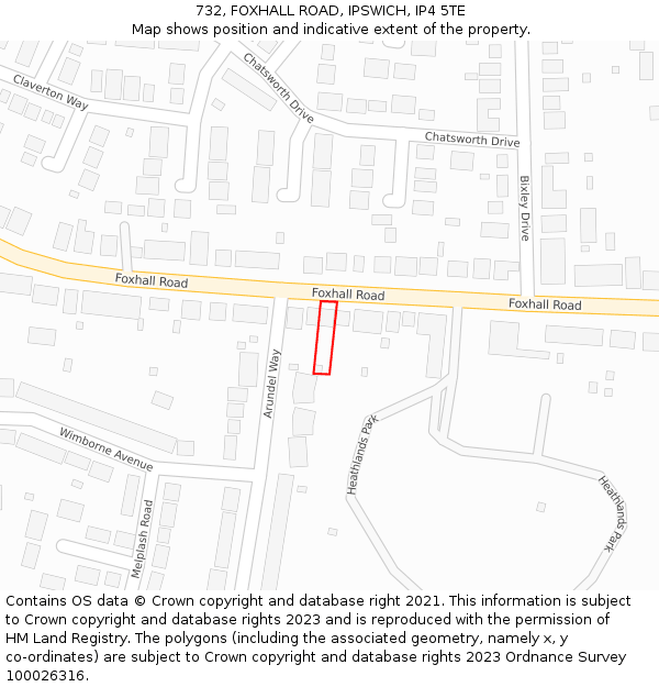 732, FOXHALL ROAD, IPSWICH, IP4 5TE: Location map and indicative extent of plot