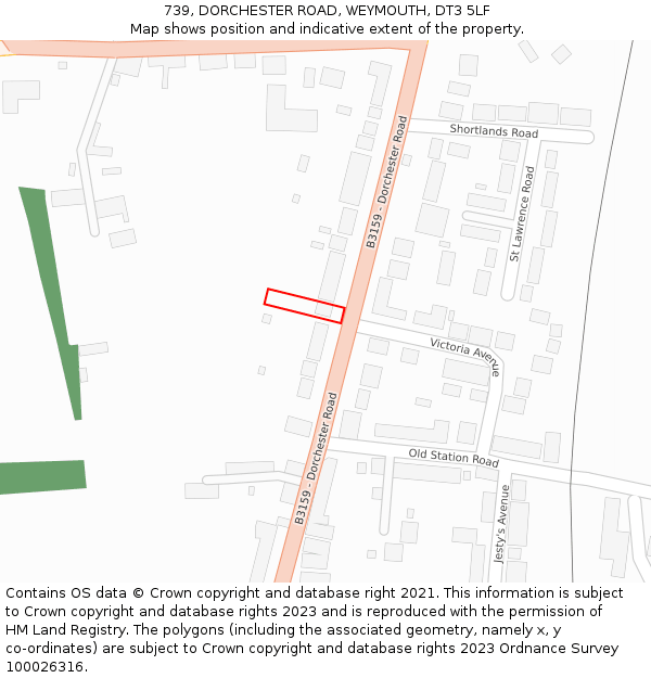 739, DORCHESTER ROAD, WEYMOUTH, DT3 5LF: Location map and indicative extent of plot