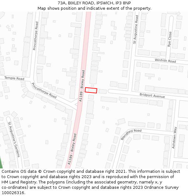 73A, BIXLEY ROAD, IPSWICH, IP3 8NP: Location map and indicative extent of plot