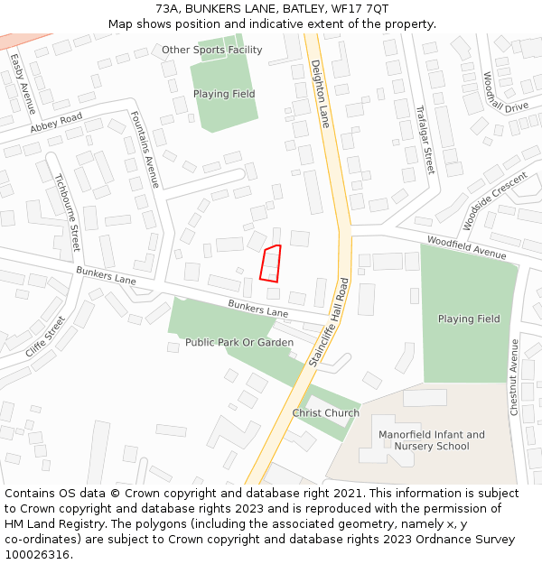 73A, BUNKERS LANE, BATLEY, WF17 7QT: Location map and indicative extent of plot