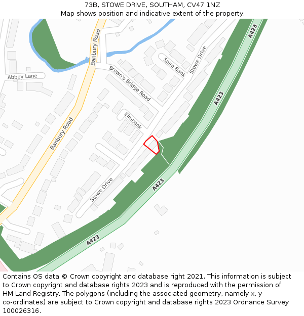 73B, STOWE DRIVE, SOUTHAM, CV47 1NZ: Location map and indicative extent of plot