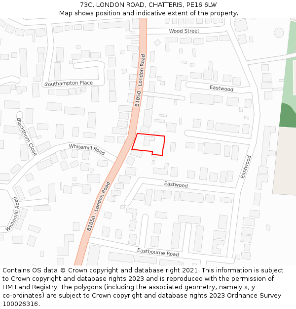 73C, LONDON ROAD, CHATTERIS, PE16 6LW: Location map and indicative extent of plot