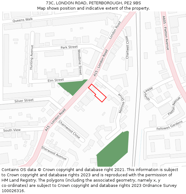 73C, LONDON ROAD, PETERBOROUGH, PE2 9BS: Location map and indicative extent of plot