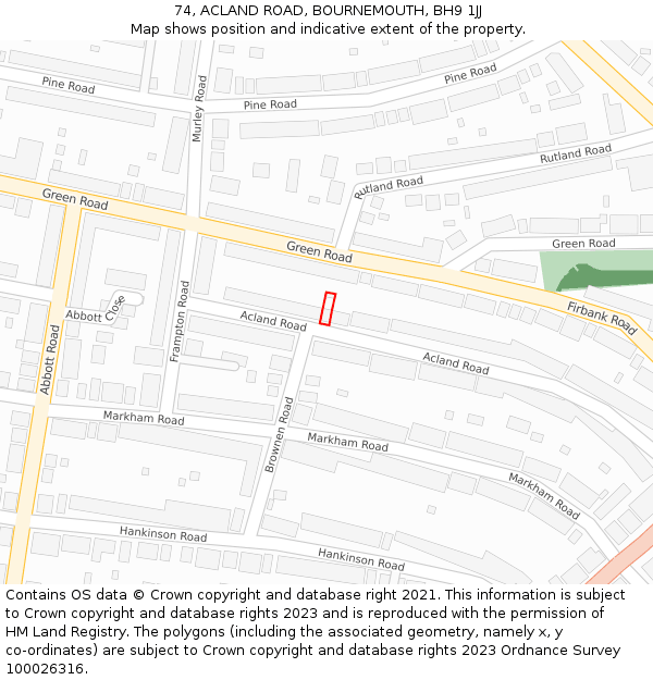 74, ACLAND ROAD, BOURNEMOUTH, BH9 1JJ: Location map and indicative extent of plot