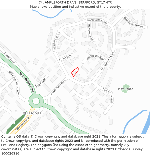 74, AMPLEFORTH DRIVE, STAFFORD, ST17 4TR: Location map and indicative extent of plot