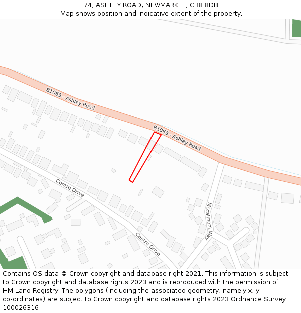 74, ASHLEY ROAD, NEWMARKET, CB8 8DB: Location map and indicative extent of plot