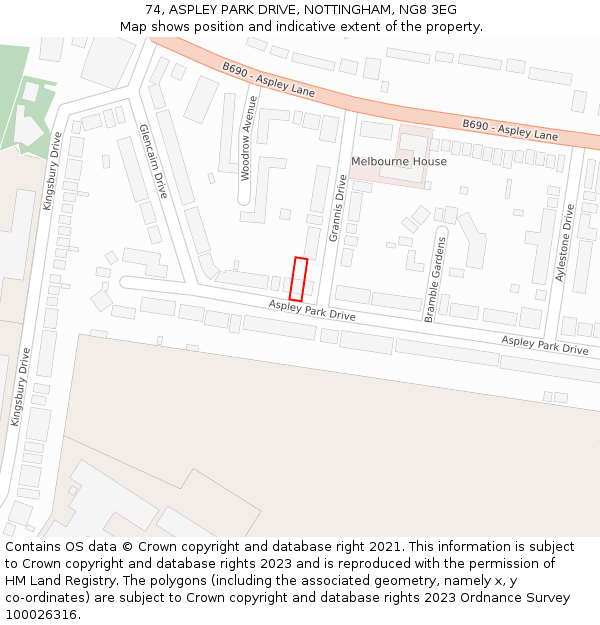 74, ASPLEY PARK DRIVE, NOTTINGHAM, NG8 3EG: Location map and indicative extent of plot