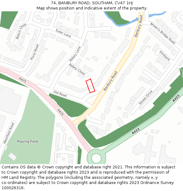 74, BANBURY ROAD, SOUTHAM, CV47 1HJ: Location map and indicative extent of plot