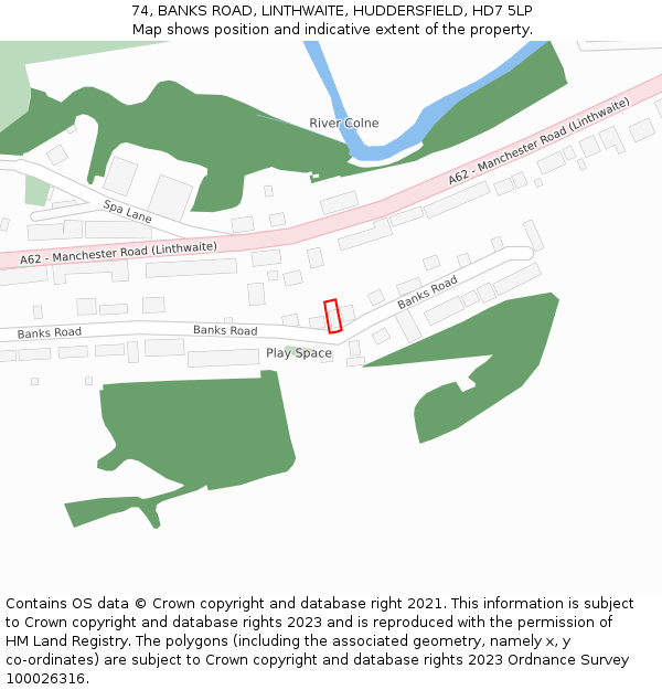 74, BANKS ROAD, LINTHWAITE, HUDDERSFIELD, HD7 5LP: Location map and indicative extent of plot