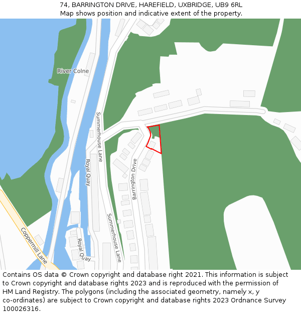 74, BARRINGTON DRIVE, HAREFIELD, UXBRIDGE, UB9 6RL: Location map and indicative extent of plot