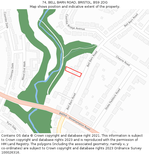 74, BELL BARN ROAD, BRISTOL, BS9 2DG: Location map and indicative extent of plot