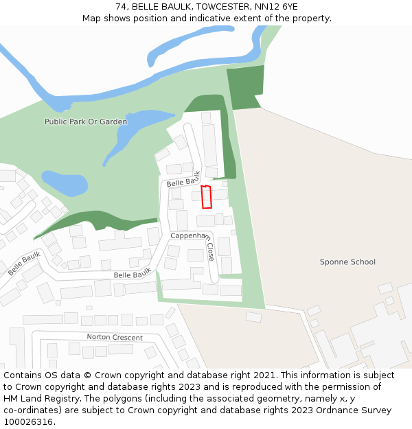 74, BELLE BAULK, TOWCESTER, NN12 6YE: Location map and indicative extent of plot