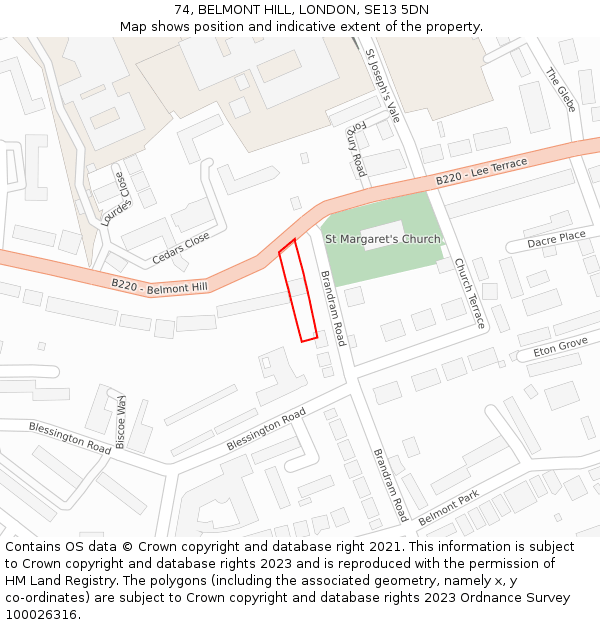 74, BELMONT HILL, LONDON, SE13 5DN: Location map and indicative extent of plot