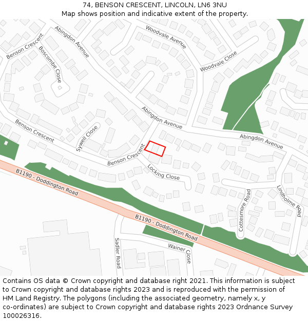 74, BENSON CRESCENT, LINCOLN, LN6 3NU: Location map and indicative extent of plot
