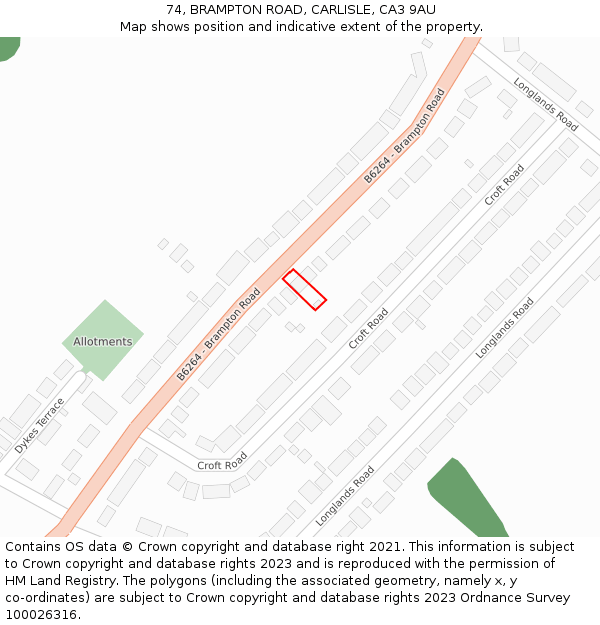 74, BRAMPTON ROAD, CARLISLE, CA3 9AU: Location map and indicative extent of plot
