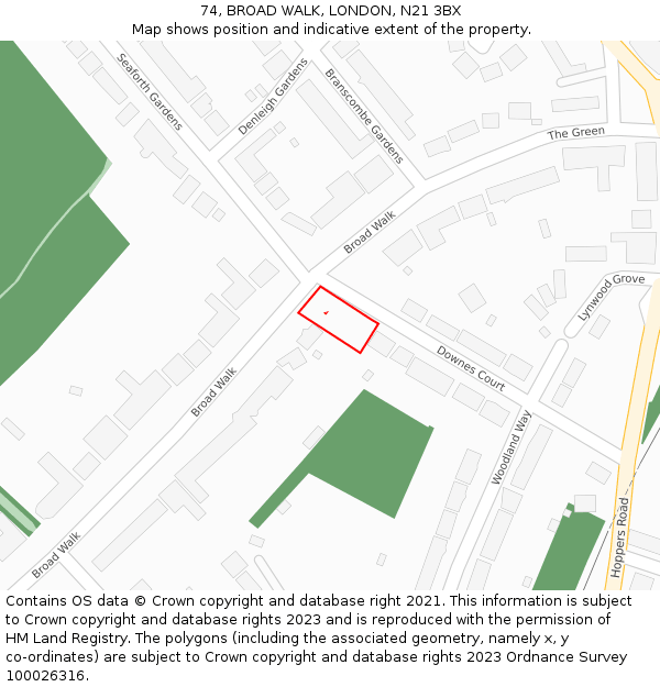 74, BROAD WALK, LONDON, N21 3BX: Location map and indicative extent of plot