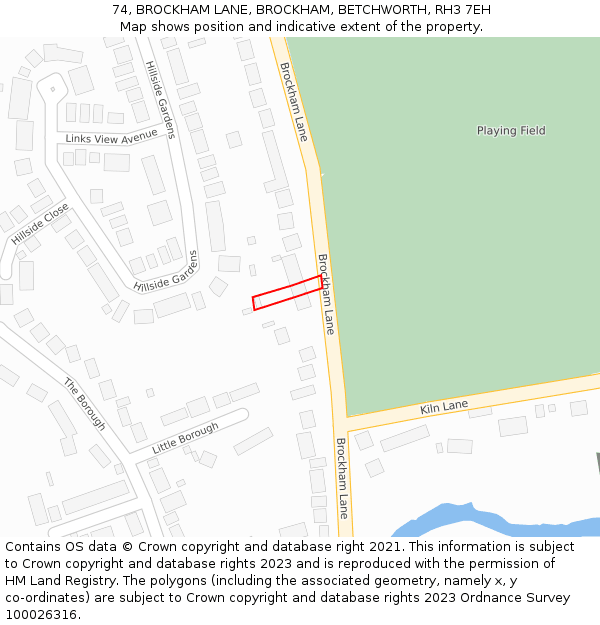 74, BROCKHAM LANE, BROCKHAM, BETCHWORTH, RH3 7EH: Location map and indicative extent of plot