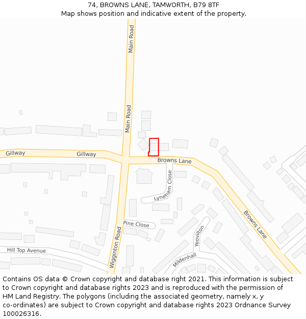 74, BROWNS LANE, TAMWORTH, B79 8TF: Location map and indicative extent of plot