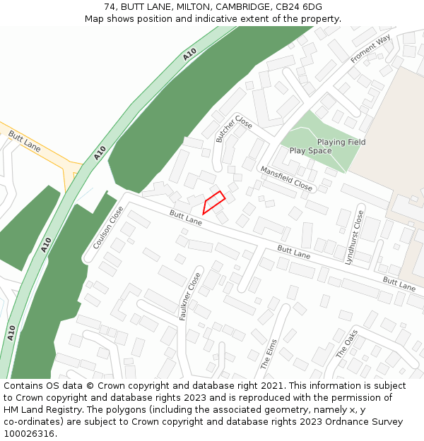 74, BUTT LANE, MILTON, CAMBRIDGE, CB24 6DG: Location map and indicative extent of plot