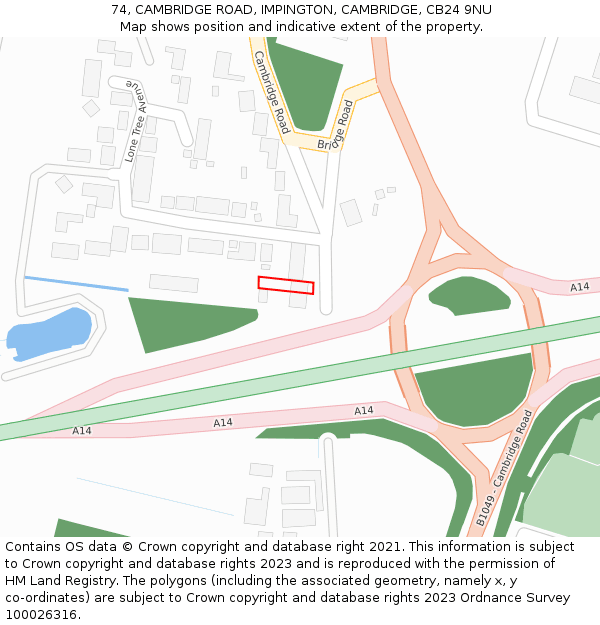 74, CAMBRIDGE ROAD, IMPINGTON, CAMBRIDGE, CB24 9NU: Location map and indicative extent of plot