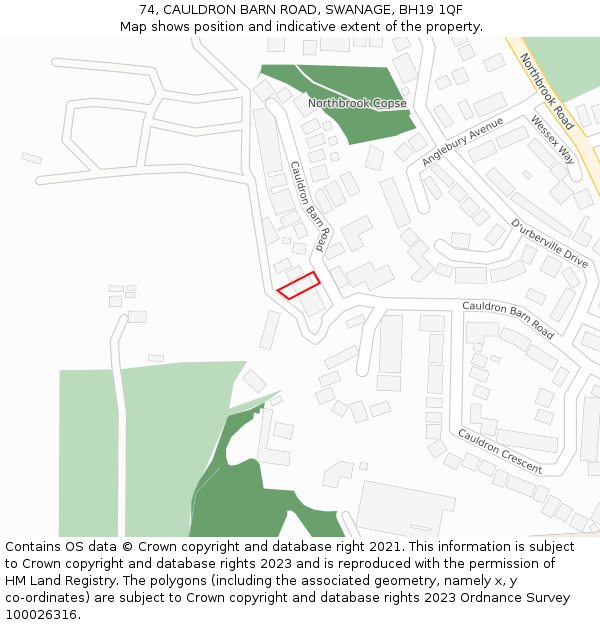 74, CAULDRON BARN ROAD, SWANAGE, BH19 1QF: Location map and indicative extent of plot