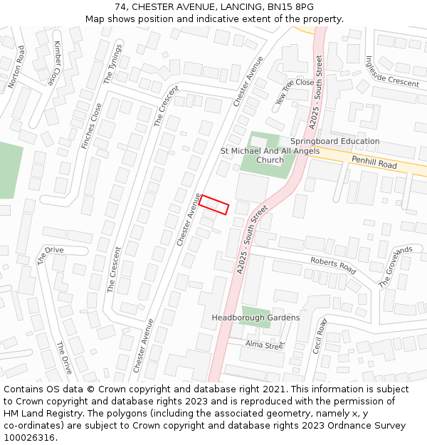 74, CHESTER AVENUE, LANCING, BN15 8PG: Location map and indicative extent of plot