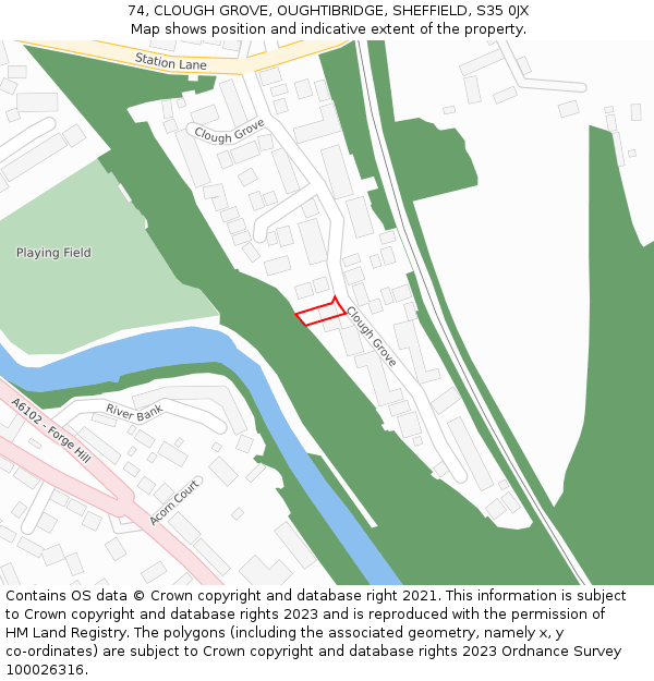 74, CLOUGH GROVE, OUGHTIBRIDGE, SHEFFIELD, S35 0JX: Location map and indicative extent of plot