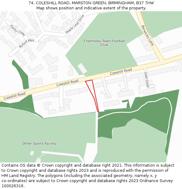 74, COLESHILL ROAD, MARSTON GREEN, BIRMINGHAM, B37 7HW: Location map and indicative extent of plot