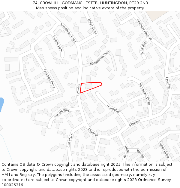 74, CROWHILL, GODMANCHESTER, HUNTINGDON, PE29 2NR: Location map and indicative extent of plot