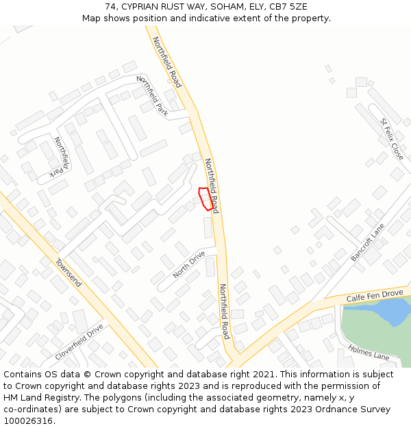 74, CYPRIAN RUST WAY, SOHAM, ELY, CB7 5ZE: Location map and indicative extent of plot