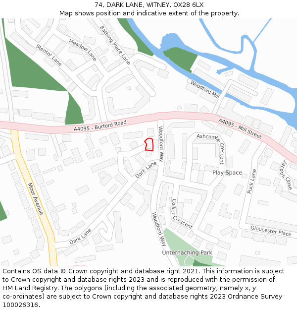 74, DARK LANE, WITNEY, OX28 6LX: Location map and indicative extent of plot