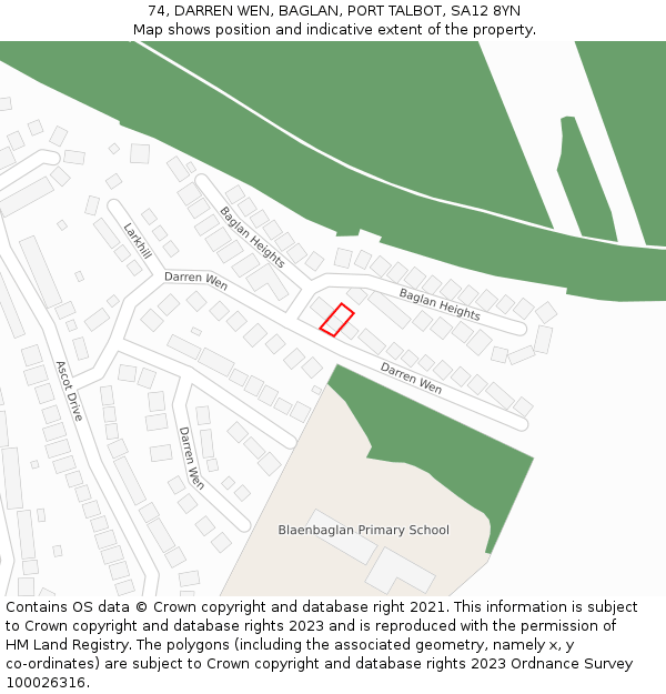 74, DARREN WEN, BAGLAN, PORT TALBOT, SA12 8YN: Location map and indicative extent of plot