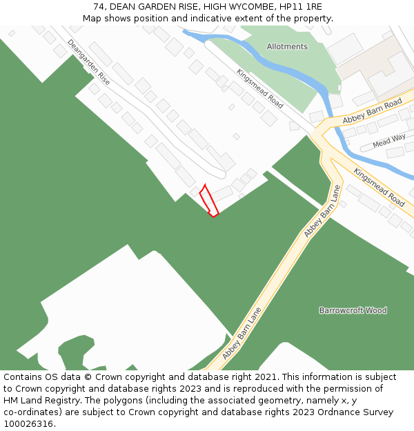 74, DEAN GARDEN RISE, HIGH WYCOMBE, HP11 1RE: Location map and indicative extent of plot