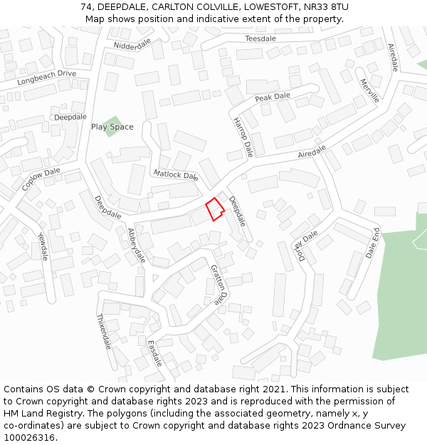 74, DEEPDALE, CARLTON COLVILLE, LOWESTOFT, NR33 8TU: Location map and indicative extent of plot