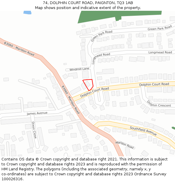 74, DOLPHIN COURT ROAD, PAIGNTON, TQ3 1AB: Location map and indicative extent of plot