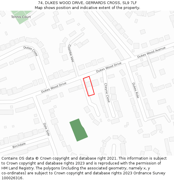 74, DUKES WOOD DRIVE, GERRARDS CROSS, SL9 7LF: Location map and indicative extent of plot