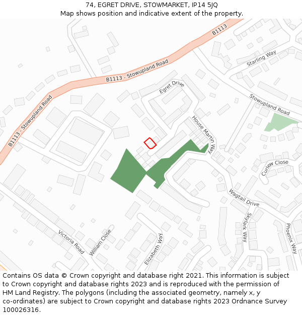 74, EGRET DRIVE, STOWMARKET, IP14 5JQ: Location map and indicative extent of plot
