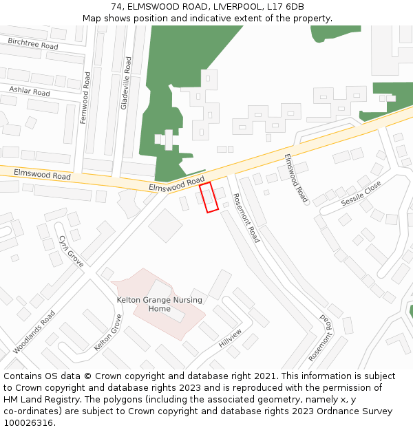 74, ELMSWOOD ROAD, LIVERPOOL, L17 6DB: Location map and indicative extent of plot