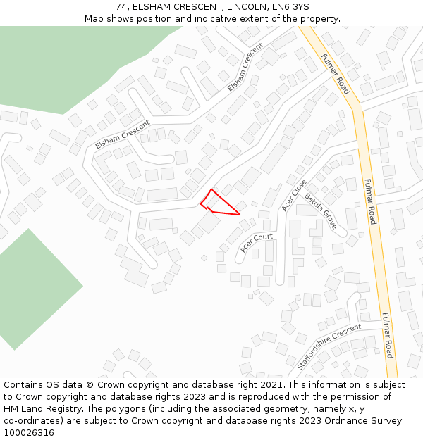 74, ELSHAM CRESCENT, LINCOLN, LN6 3YS: Location map and indicative extent of plot