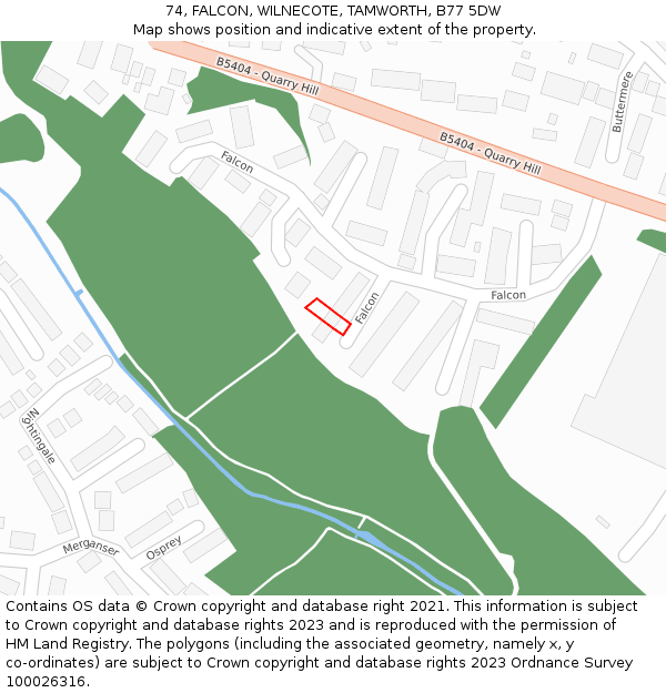 74, FALCON, WILNECOTE, TAMWORTH, B77 5DW: Location map and indicative extent of plot
