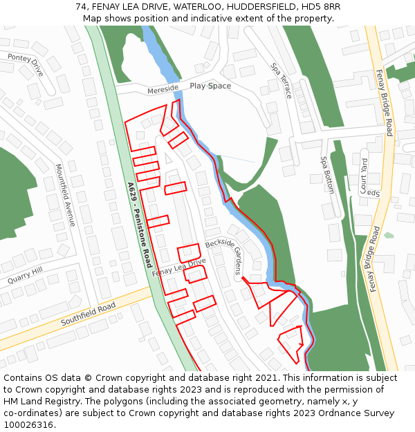 74, FENAY LEA DRIVE, WATERLOO, HUDDERSFIELD, HD5 8RR: Location map and indicative extent of plot