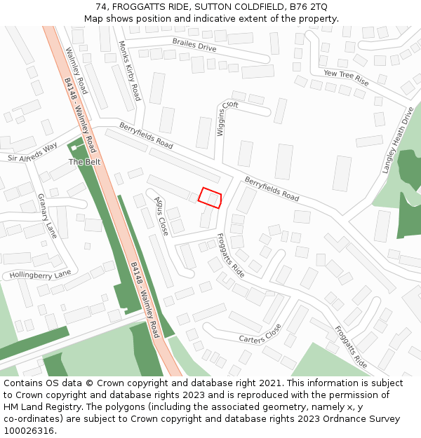 74, FROGGATTS RIDE, SUTTON COLDFIELD, B76 2TQ: Location map and indicative extent of plot