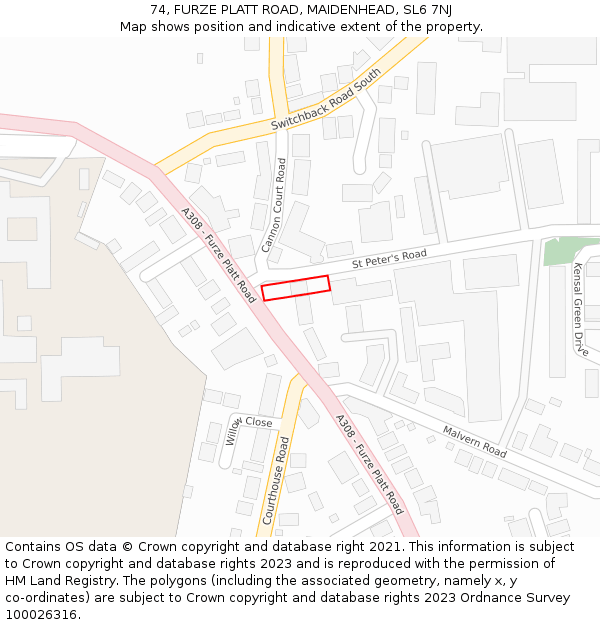 74, FURZE PLATT ROAD, MAIDENHEAD, SL6 7NJ: Location map and indicative extent of plot