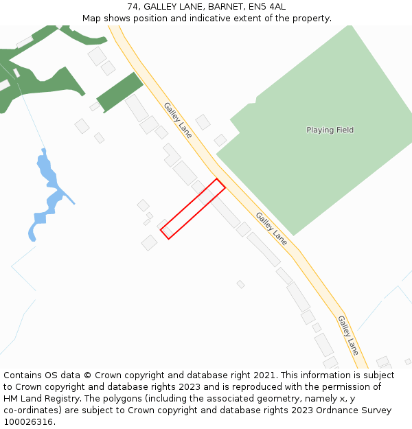 74, GALLEY LANE, BARNET, EN5 4AL: Location map and indicative extent of plot